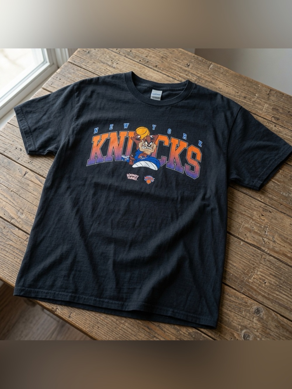 New York Knicks Basketball Black Tee with Taz Graphic